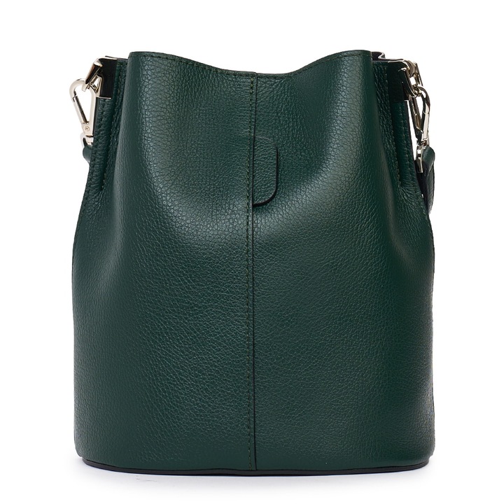 Geanta dama myOwn Mimosa, piele naturala, bucket, verde inchis, 28x24x17cm