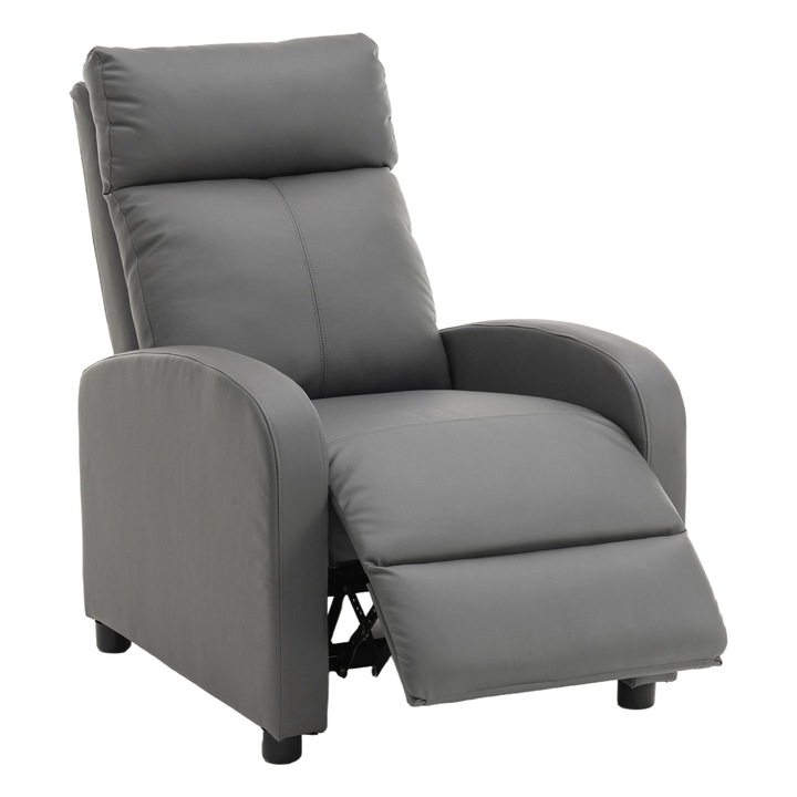 Фотьойл с разтегателна облегалка, Сгъваема облегалка и разтегателна поставка за крака, Еко кожа, Сив
