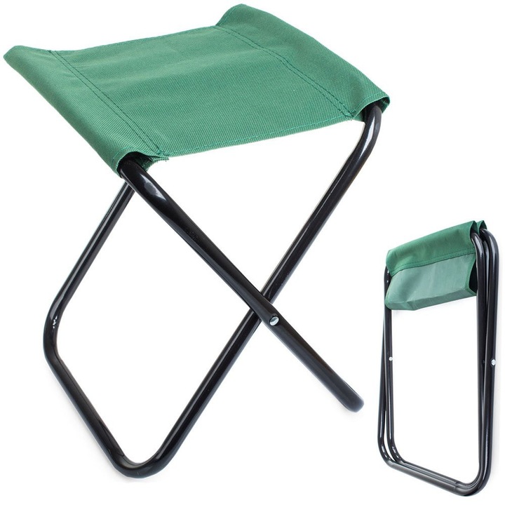 Scaun pliabil pentru pescuit si camping, taburet portabil pentru drumetii, gradina si plaja, compact si rezistent, cadru metalic robust