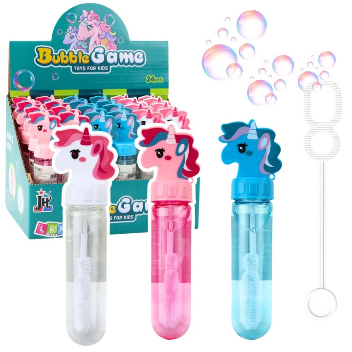 Baloane de sapun Unicorn cu 3 gauri, culori mixte, 30 ml