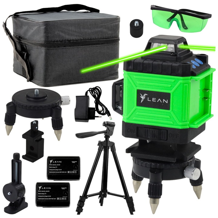 Nivela laser verde 4D cu 16 linii, 2 baterii