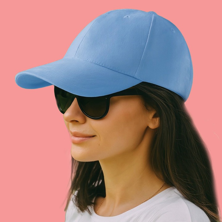 Sapca Dama, de vara, stil casual elegant, Ajustabila prin catarama, 100% bumbac, Cri-Flo, Culoare Albastru deschis