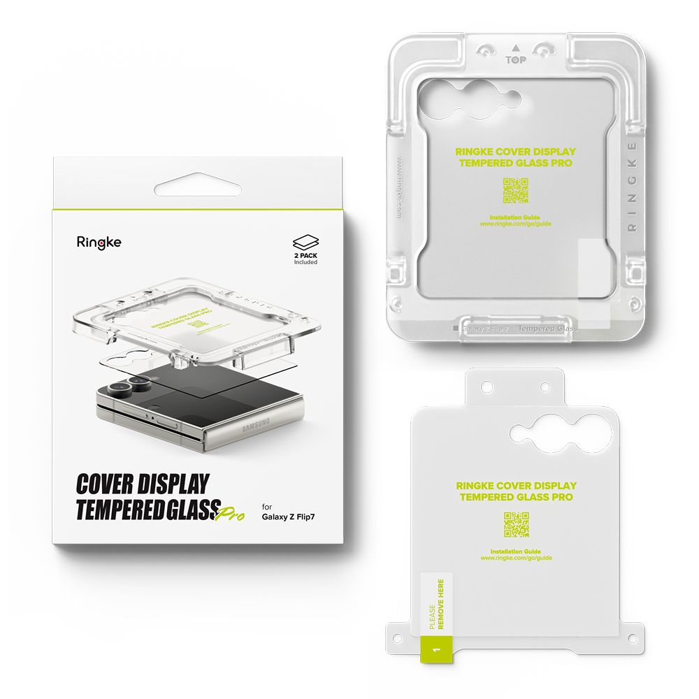Set 2 folii protectie Ringke Cover Display Pro, Tempered Glass, Sistem Montare, compatibila cu Samsung Galaxy Z Flip 7, Transparent