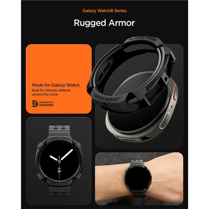 Carcasa protectie Spigen Rugged Armor compatibila cu Samsung Galaxy Watch 8 40mm, Negru