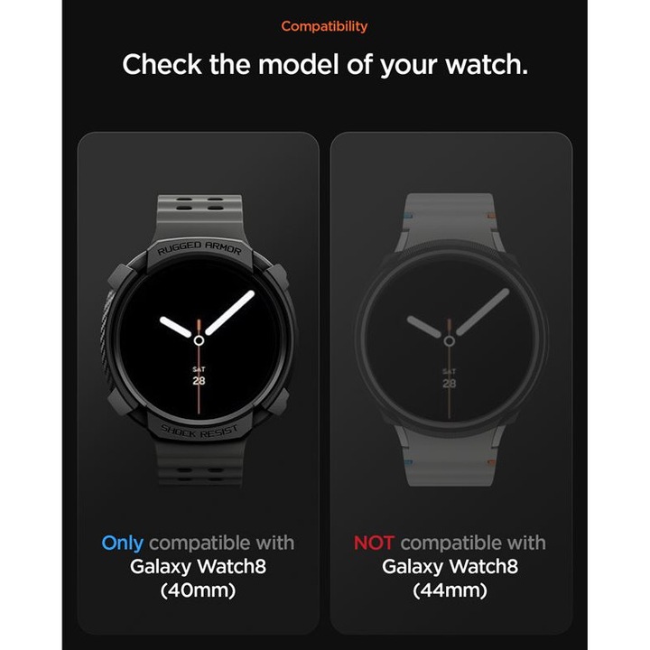 Carcasa protectie Spigen Rugged Armor compatibila cu Samsung Galaxy Watch 8 40mm, Negru