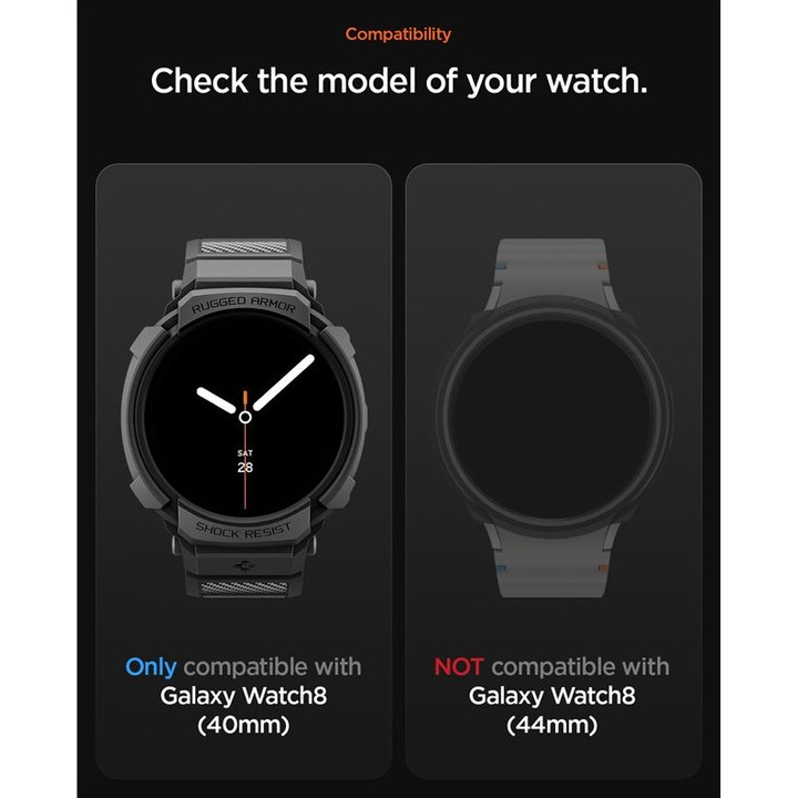 Carcasa protectie Spigen Rugged Armor Pro compatibila cu Samsung Galaxy Watch 8 40mm, Negru