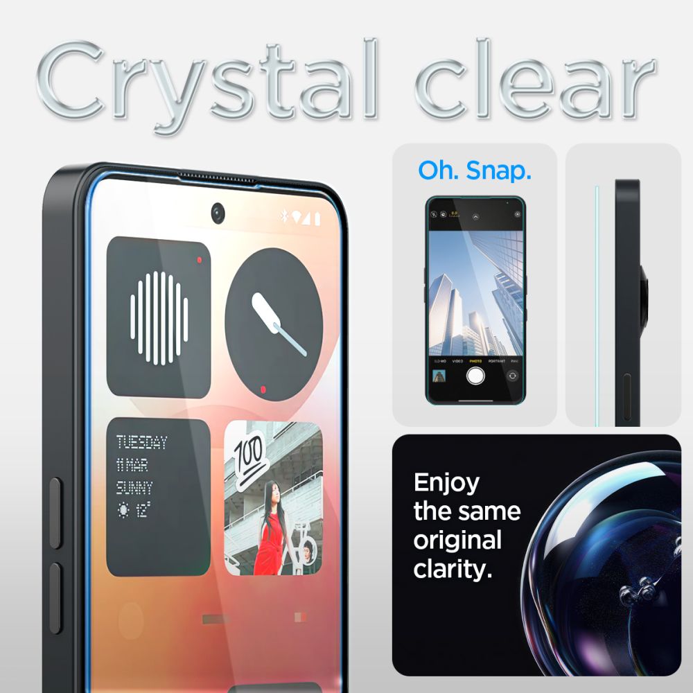 Folie sticla tempered Spigen Glass tR EZ Fit HD compatibila cu Nothing Phone 3a / 3a Pro, Clear