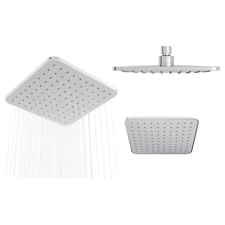 Cap de Dus Fix Tip Ploaie Granitan K-200mm, 200x200mm, Cromat, Patrat, Design Modern, PVC Rezistent, Duze Silicon Anticalcar, Conexiune G1/2, Montaj Usor, Jet Uniform, Durabil Pentru Baie