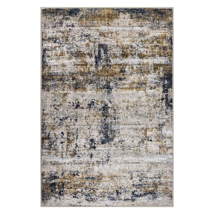 Covor antiderapant, lavabil, poliester, 60x90cm, modern, rezistent la pete, usor de curatat, maro/alb