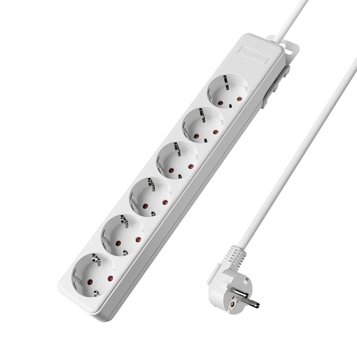 Braytron hosszabbító kábel, 6 aljzat, gyermekvédelemmel, 3x1,5 mm-es kábel, 5 m, fehér