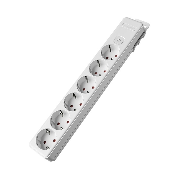 Разклонител Braytron, 6 гнезда, ключ, защита от деца, бял, 3680W