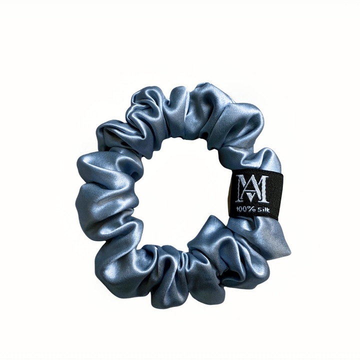 Elastic de Par din Matase Naturala 22 momme, Haze Blue, M, Calitate Premium - Matasia®