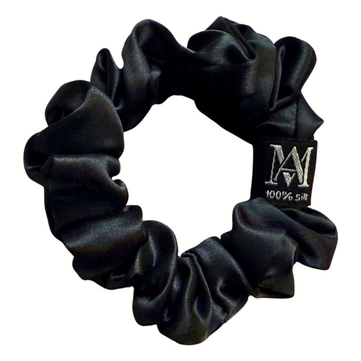 Elastic de Par din Matase Naturala 22 momme, Negru, M, Calitate Premium - Matasia®