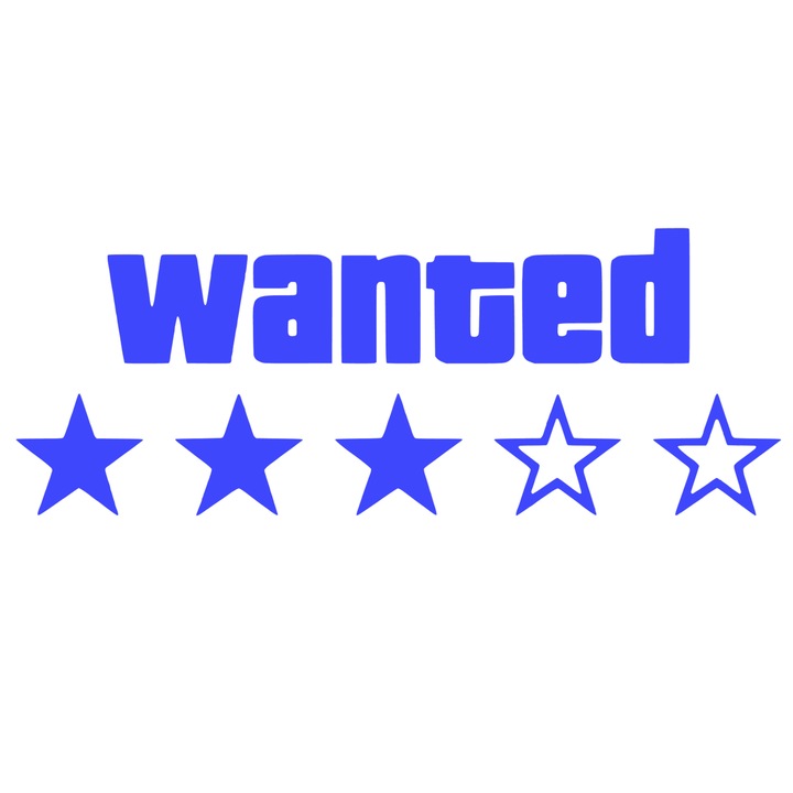 Sticker Wanted, albastru, 15cm