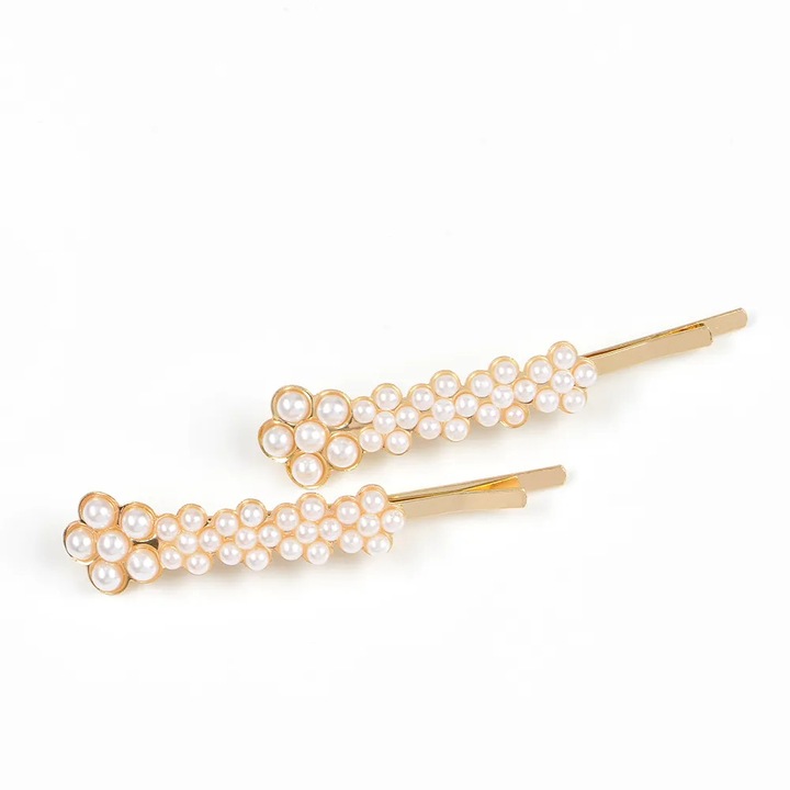 Set 2 agrafe de par cu floare si perle albe, Meli Melo Paris