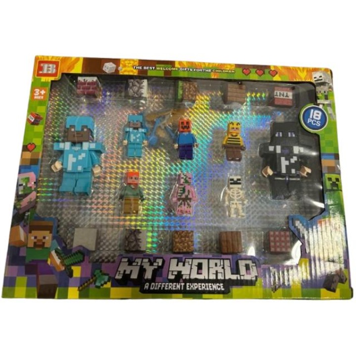 Комплект от 18 фигурки и аксесоари от Minecraft, 5 см, многоцветни