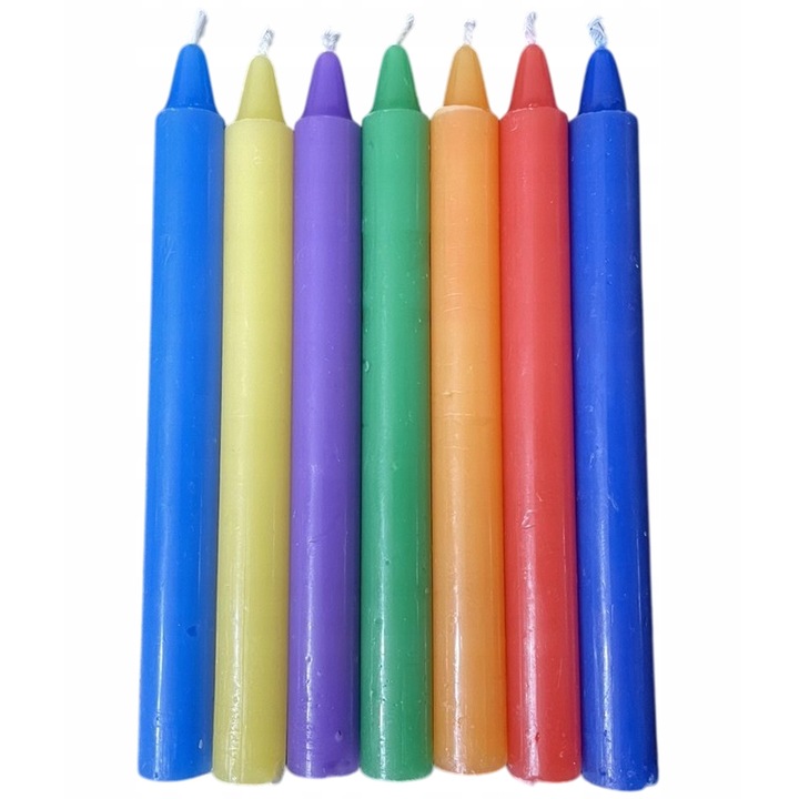 Комплект ритуални свещи 7 чакри, Древна мъдрост, соеви, 12x1.2 см, многоцветни