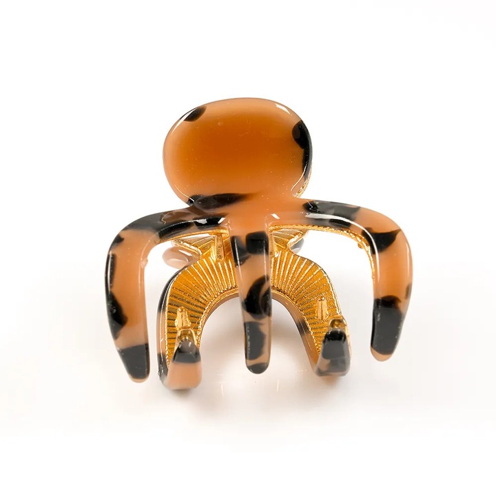 Agrafa de păr Meli Melo Paris, animal print, lucios, maro/negru, 5x5.5cm