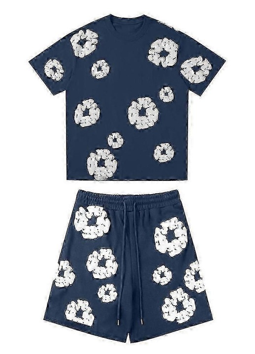 Compleu unisex, din doua piese, casual, albastru deschis, poliester, maneci scurte, S INTL