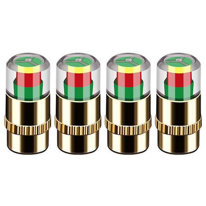 Set 4 capace valve monitorizare presiune anvelope, material aliaj, rezistent la coroziune, 36PSI, aurii