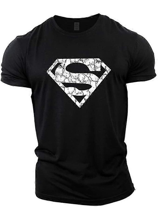 Férfi póló, fekete, pamut, laza szabású, tökéletes edzőterembe