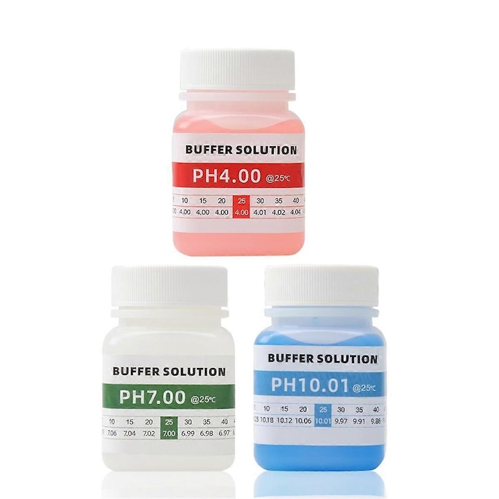 pH kalibráló oldat, pH 4,0 7,0 10,0 beállítás, műanyag