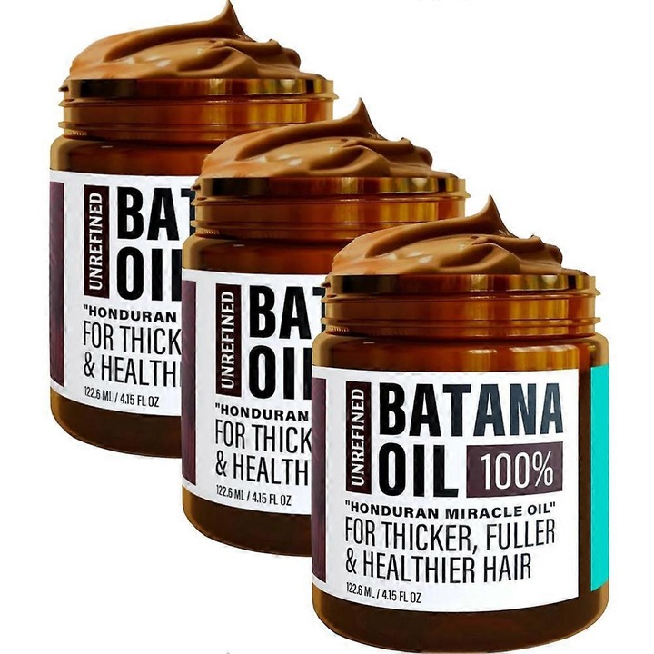 Ulei Batana nerafinat, 100% din Honduras, set 3 piese, ajuta la cresterea parului, reduce varfurile despicate