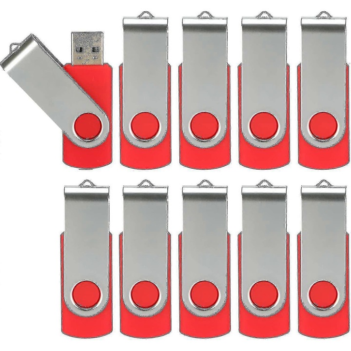 Set 10 Memorie USB 16GB, USB 2.0, Design rotativ, Rosu