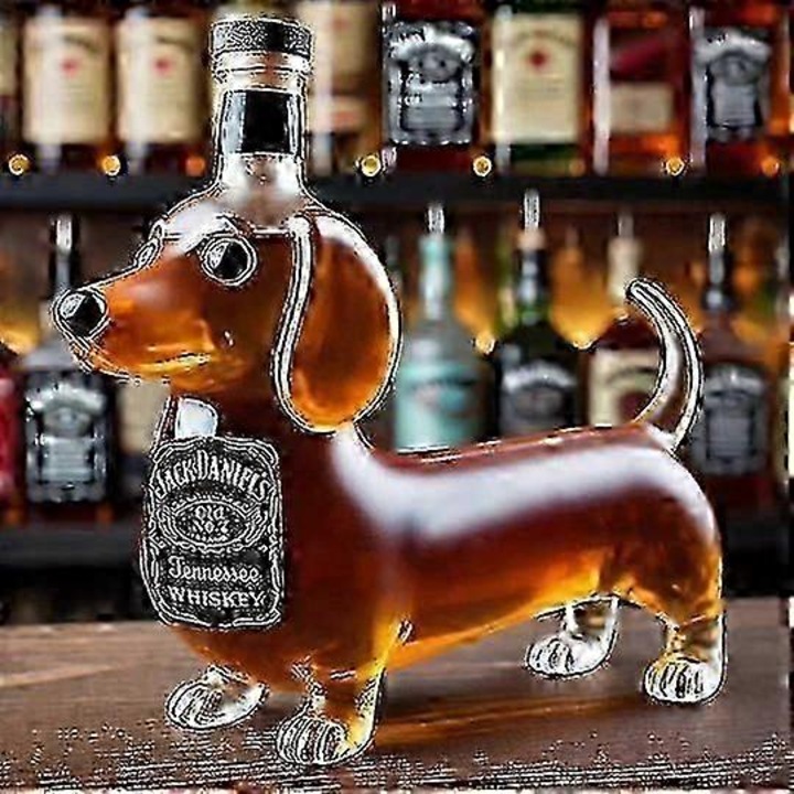 Tacskó alakú whiskysüveg, dekoratív, üveg, bárba, sokoldalúan felhasználható