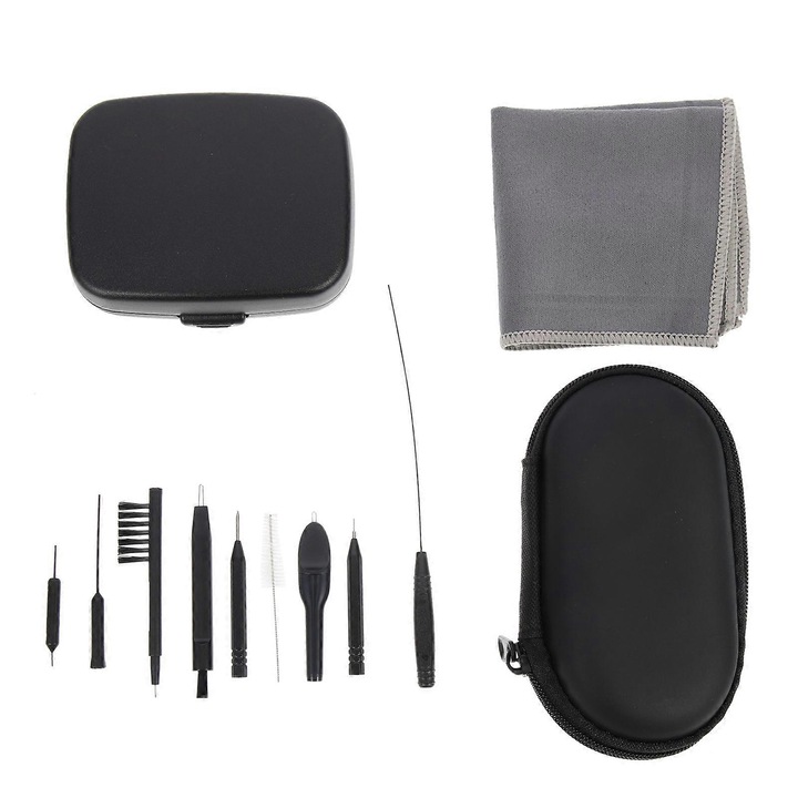 Set de unelte de curatare pentru aparate auditive, negru, dimensiuni 11x6.5x3cm si 8x6.5x2.6cm