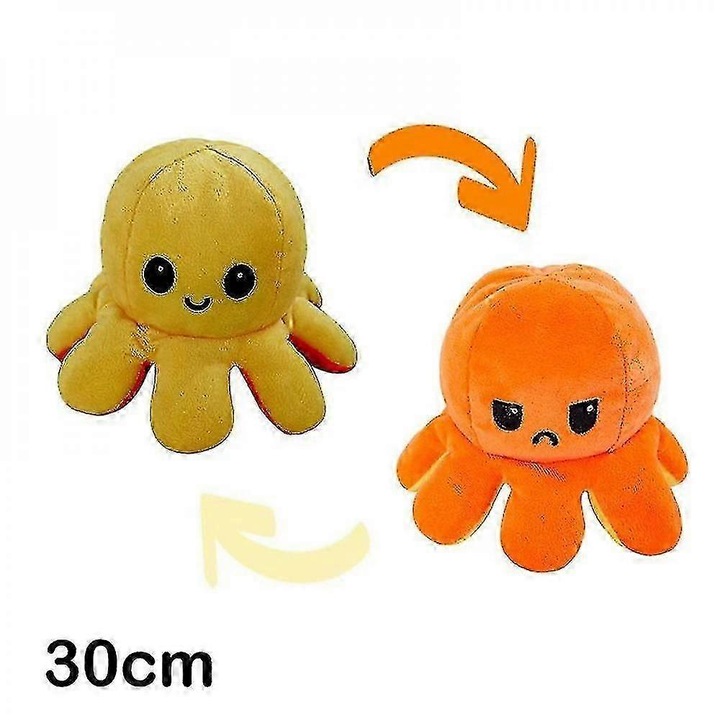 Dolla de plus octopus reversibil, 30/40cm, galben-portocalie, set de jucarii de plus