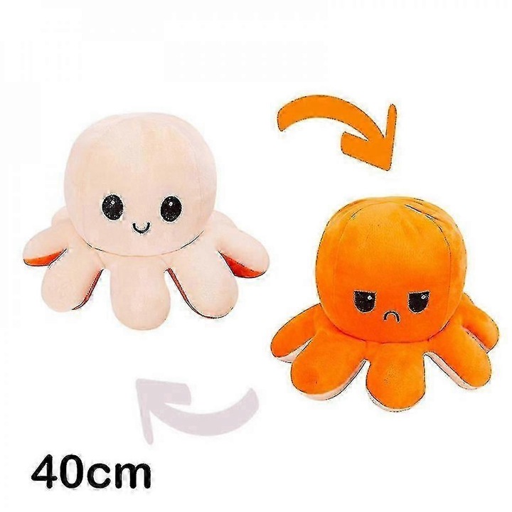 Dolla de plus octopus reversibil, 30/40cm, portocalie-bej, set de jucarii de plus