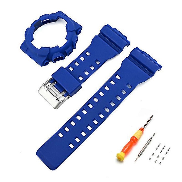 Комплект каишки за часовник за Casio GA-100 GA-110 GA-120 GLS-100 GAX-100 GD-100, тъмносин, 134x80мм