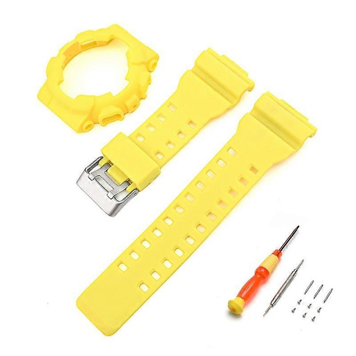 Óraszíj készlet Casio GA-100 GA-110 GA-120 GLS-100 GAX-100 GD-100-hoz, sárga, 134x80mm
