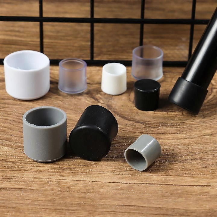 Set 10 bucati capace pentru picioare de scaun PVC, protectie podea, negru/alb/transparent/gri, 16mm