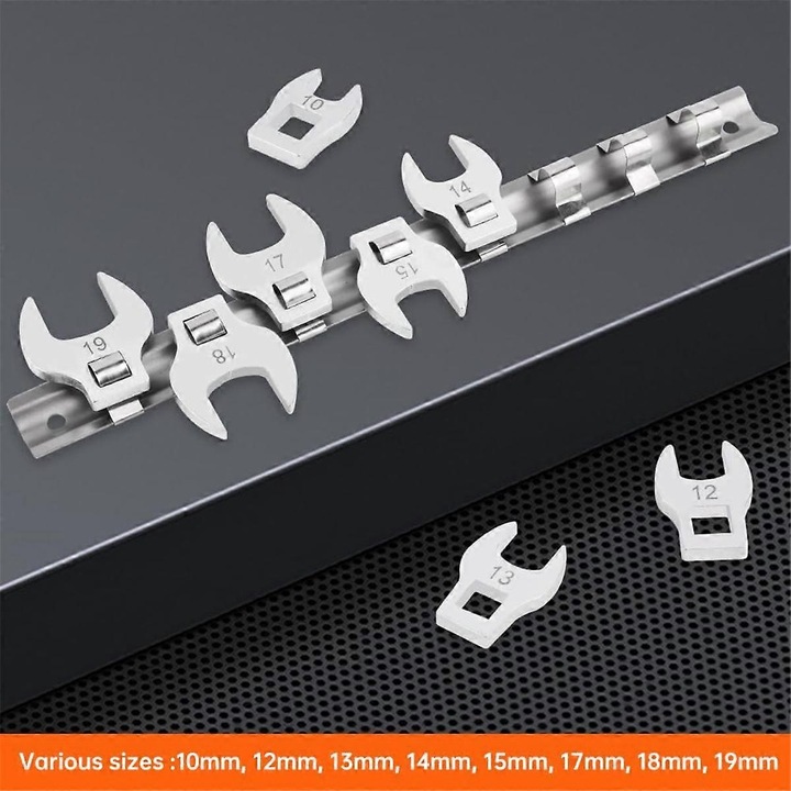 Set chei crows foot, 8 piese, metal, 10-19mm, pentru mecanica, cu organizator