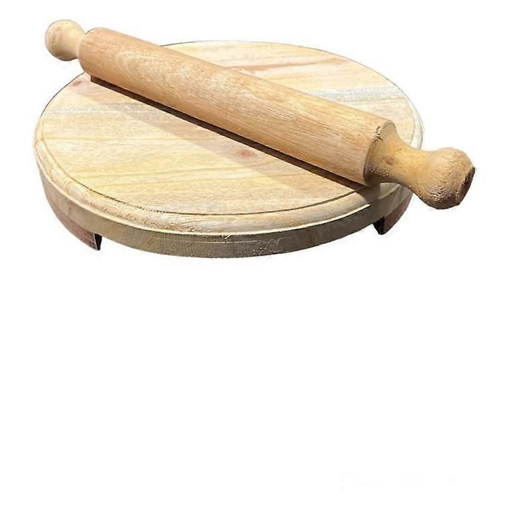 Placa rotunda din lemn pentru chapati cu sucitoare, dimensiuni 28x24x4cm, set Balen Chakla