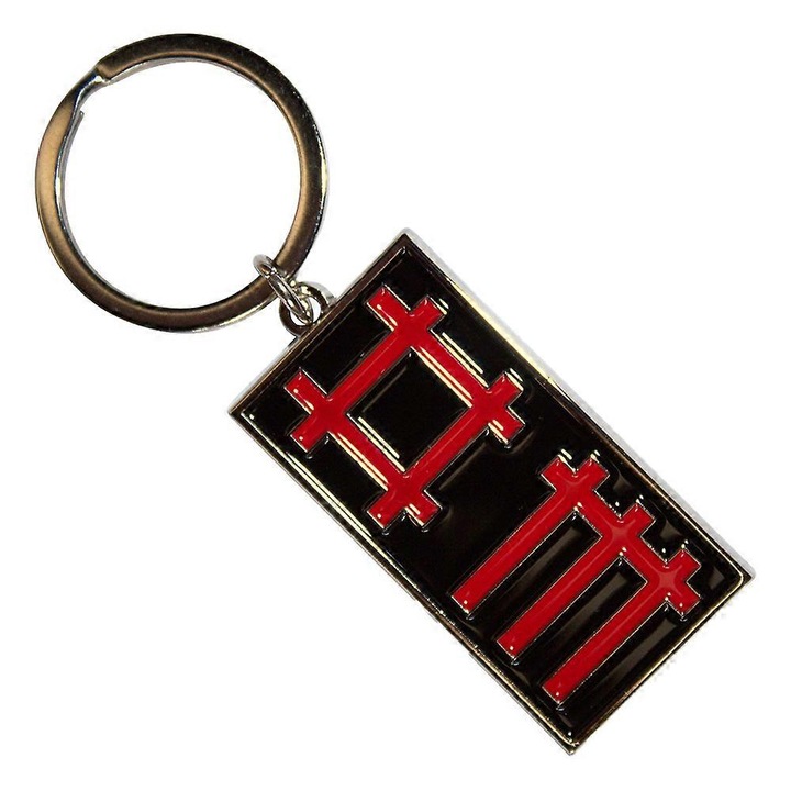 Depeche Mode kulcstartó, zománcozott mintával, hasított karikával, 48x25mm