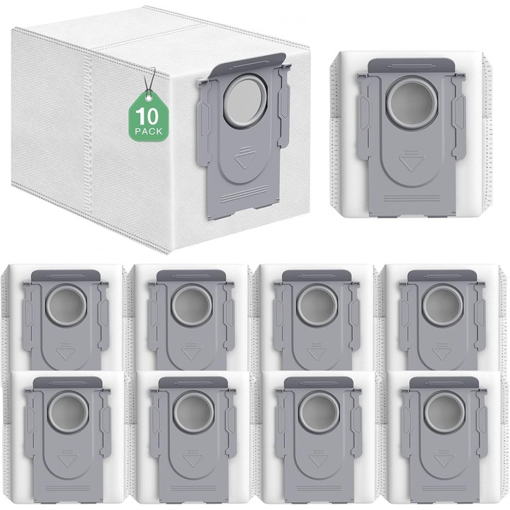 Set 10 saci de schimb pentru aspiratoare Roborock P10/Q Revo, dimensiuni 20x12.7x21.8cm, material ABS si fibra de calitate.