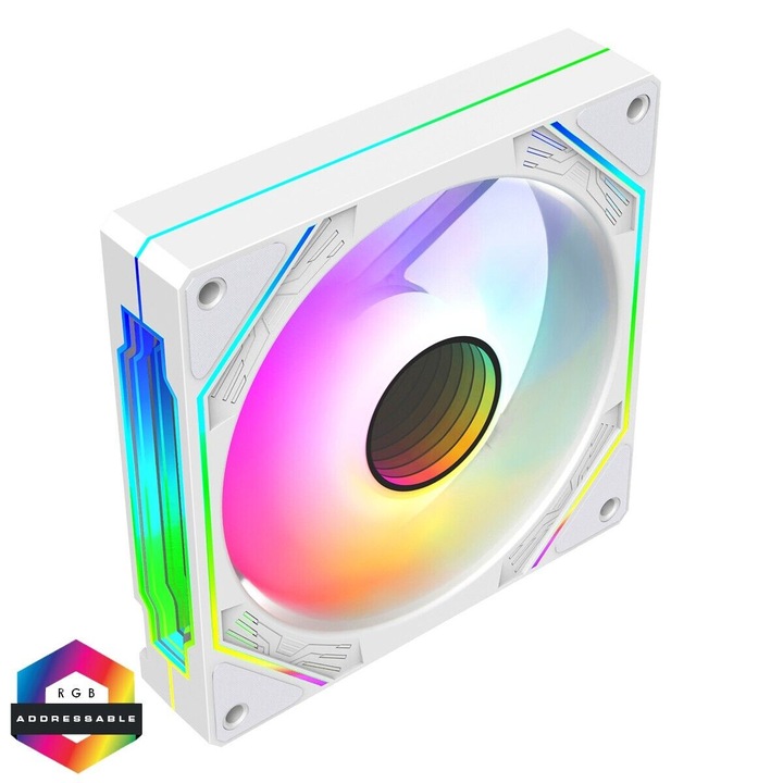 Ventilator PC CIT Pro Storm 120mm ARGB Alb, 4pin PWM, 51.0 CFM, 600-1600 RPM