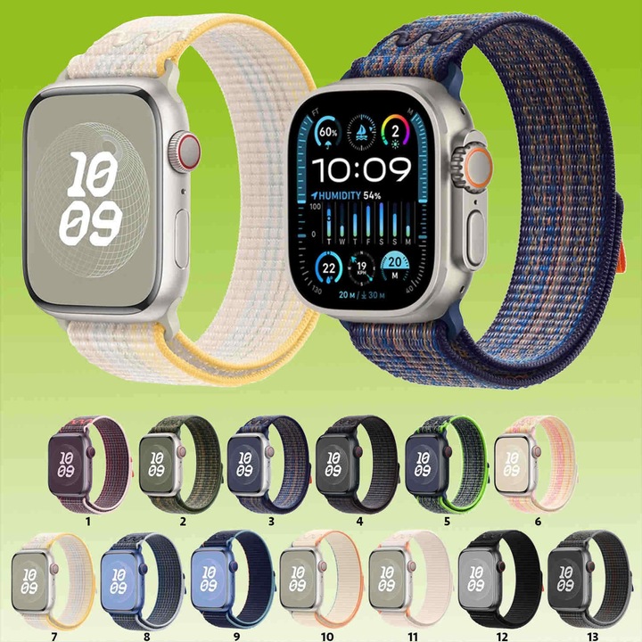 Bratara de inlocuire din nylon pentru Apple Watch SE 2023, 44/40mm, cu velcro, design deosebit, elastica, multicolor