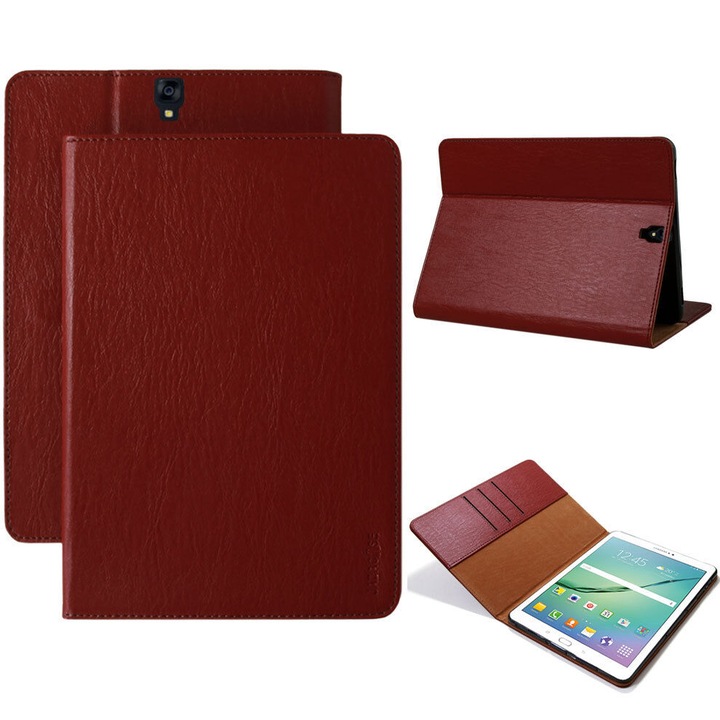 Samsung Galaxy Tab A 10.1" (2016 - T585,580) tablet tok, piros, bőr, állvány funkcióval