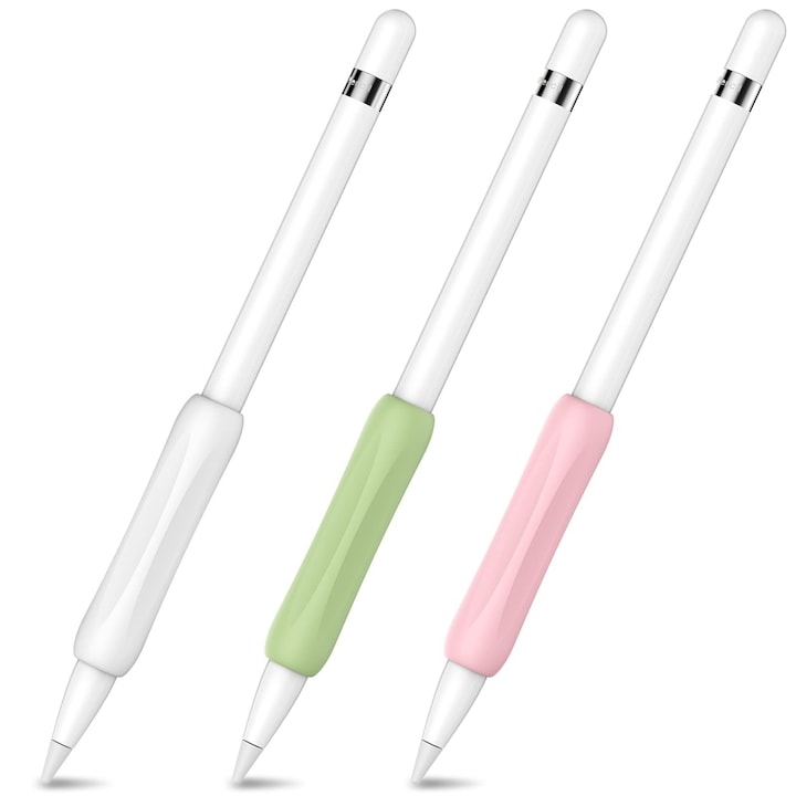 Set 3 accesorii stilou din silicon, alb, verde avocado, roz, pentru Apple Pencil