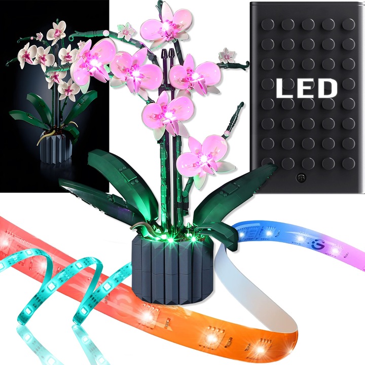 Set de constructie LED, compatibile cu LEGO iluminare, 10311Creator Orchid Building Blocks Model, Technic, Excitat®, 0.132kg（Set de Constructie NU Inclus）