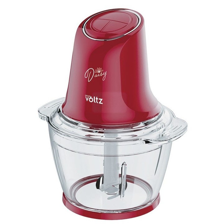 Чопър Oliver Voltz Daisy OV51111W, 600W, 1 литър, Двоен стоманен нож, Стъклена купа, Червен
