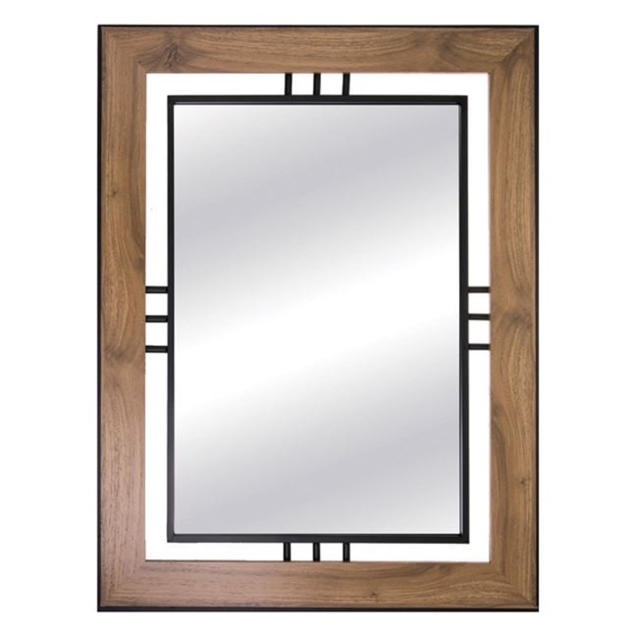 Огледало за стена, Правоъгълно, Дърво, Метал, Декоративно, 60х80см, Кафяв/Черен