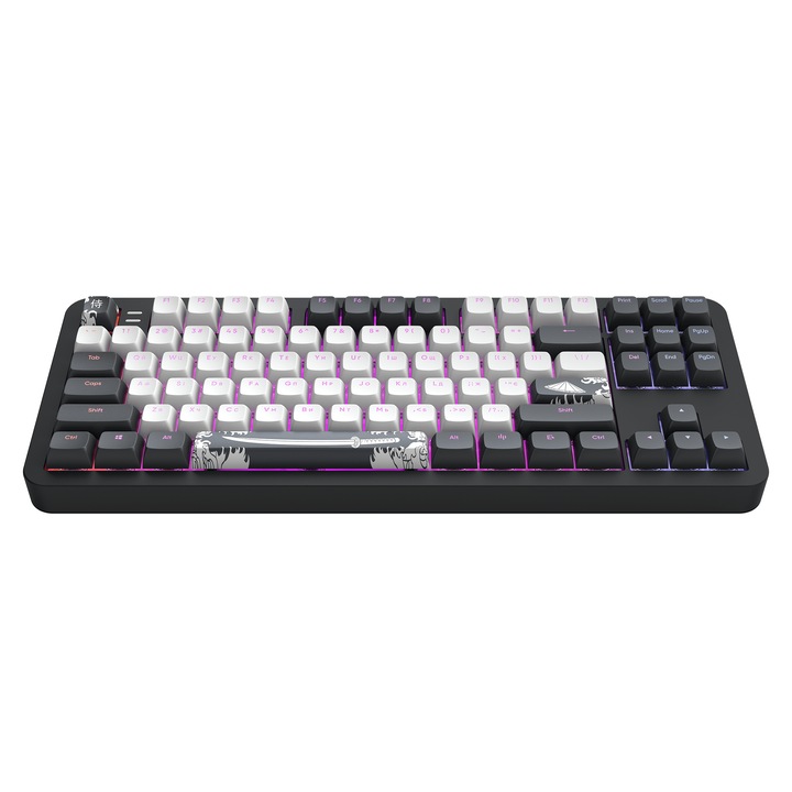 Tastatura mecanica de gaming FS Holding, ALU Bushido Negru Alb cu cablu ANSI UA