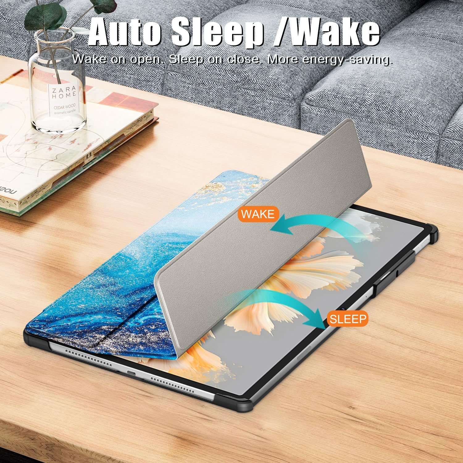 Husa tableta pentru Lenovo Yoga Tab Plus 12.7" 2025, Auto functie sleep/wake tip stand, Valurile