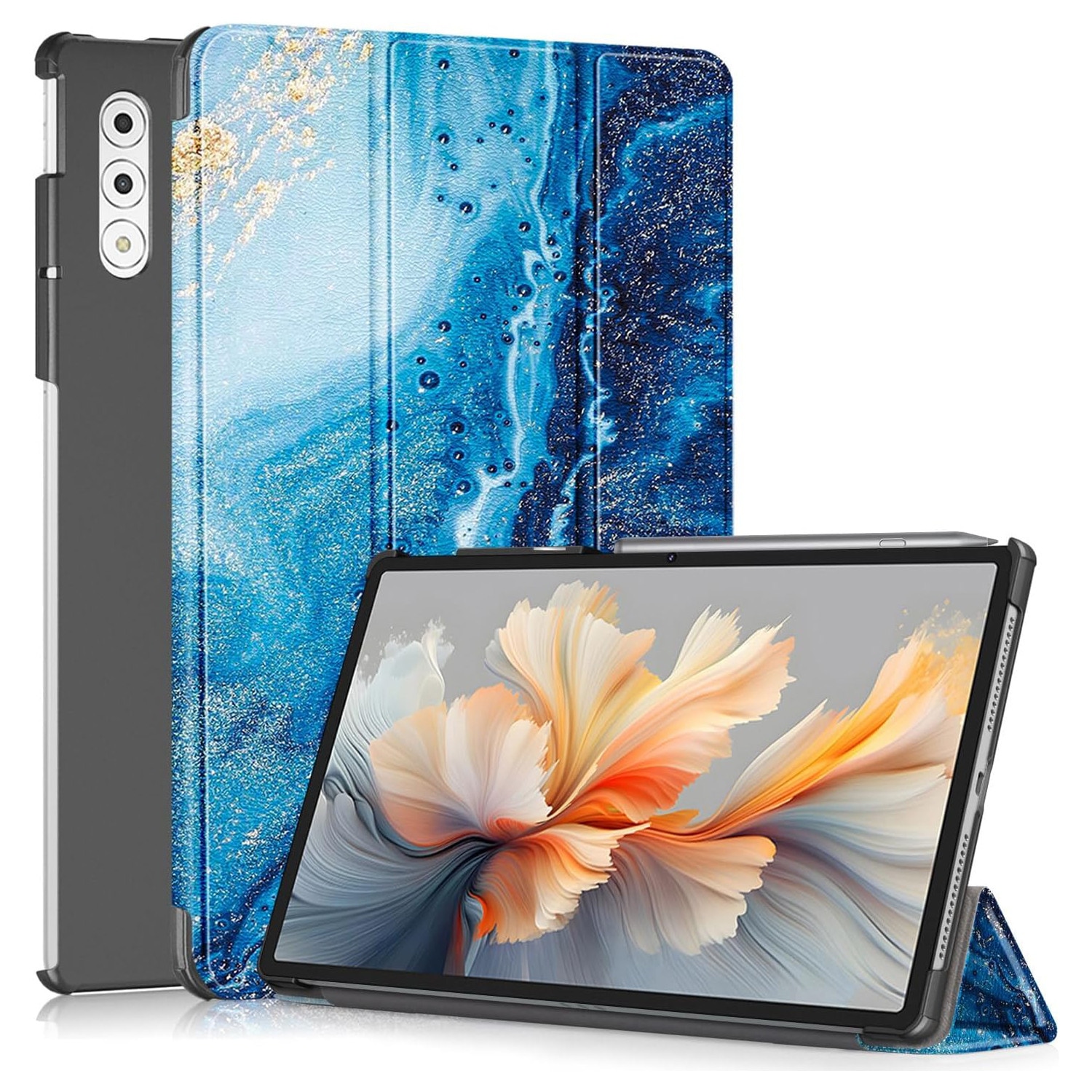 Husa tableta pentru Lenovo Yoga Tab Plus 12.7" 2025, Auto functie sleep/wake tip stand, Valurile