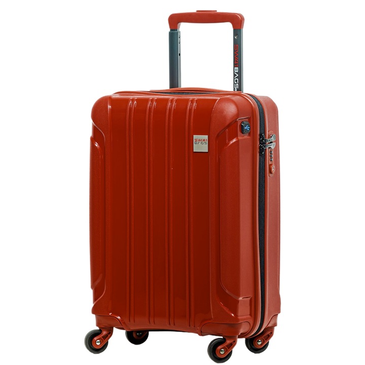 Valiza, Swissbags, 55 x 41 x 21 cm, Rosie, Turist, Material Polipropilen, Capacitate 38 L, greutate 2, 4 kg, Patru Roti Pivotante, Ideala Pentru Calatorii, Cabina, Rezistenta la Zgarieturi, Maner Telescopic